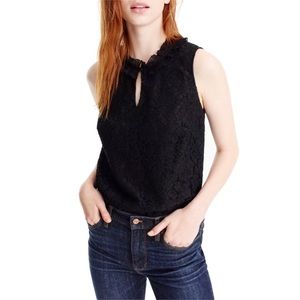 J.Crew Lace Ruffle Neck Black Top Size XS NWT